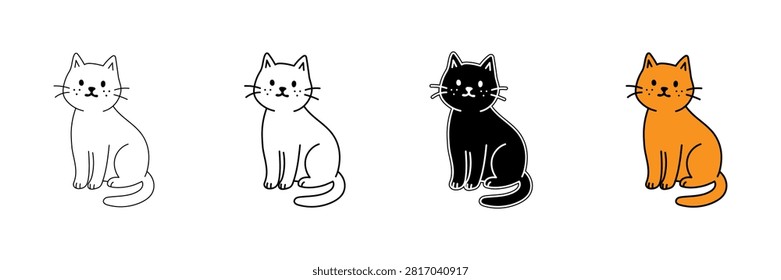 Explore a clean and versatile vector icon set featuring a cute sitting cat with adorable freckled cheeks. Presented in four distinct visual styles—thin outline, bold line art, solid black silhouette with white details, and vibrant orange filled color—this set is ideal for web design, app icons, UI elements, stickers, printables, branding, and creative graphic projects.

#SittingCat #CatIcons #VectorSet #PetIcons #CuteCat #CatSilhouette #LineArt #IconDesign #GraphicDesign #Clipart
