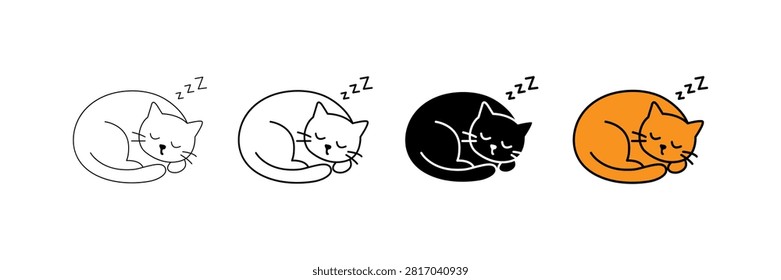 Explore a clean and versatile vector icon set featuring a cute curled-up sleeping cat with 