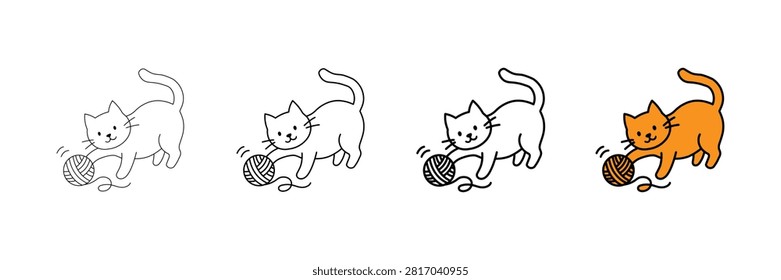 Explore a clean and versatile vector icon set featuring a playful kitten having fun with a ball of yarn. Presented in four distinct visual variations—thin outline, medium bold line art, black-detailed yarn, and a vibrant orange filled color style—this set is ideal for web design, app icons, UI elements, stickers, printables, scrapbooking, and pet-related creative projects.

#PlayfulCat #CatIcons #VectorSet #PetIcons #CuteCat #YarnBall #LineArt #IconDesign #GraphicDesign #Clipart