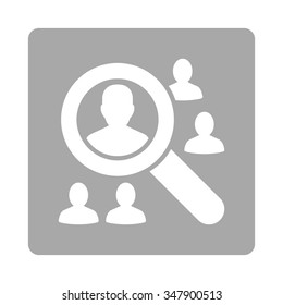 Explore Clients vector icon. Style is flat rounded square button, white and silver colors, white background.