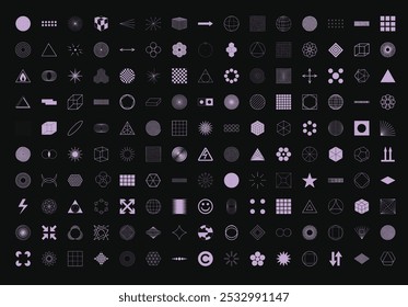 Explore a collection of 150 retro-futuristic textured shapes, blending nostalgic 80s aesthetics with a futuristic edge. These bold and versatile shapes include abstract forms.