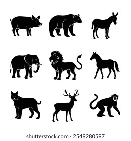 Explore a collection of high-quality silhouette animal vector illustrations featuring diverse wildlife designs, perfect for graphic projects, prints, and web use.