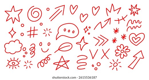 Explore a collection of Red HandDrawn Doodle Elements perfect for various Creative Projects