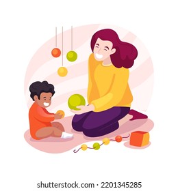 Explore colors isolated cartoon vector illustration. Child looks at bright color, baby plays with colorful toys, infant mental skill development, daycare center, early education vector cartoon.