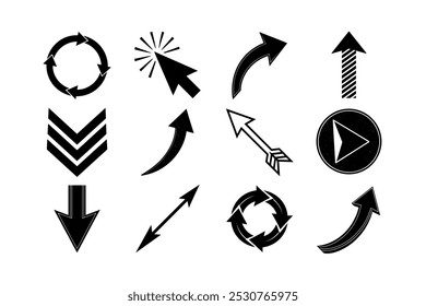 Explore a comprehensive set of big black arrow icons in various styles. Ideal for design projects on Shutterstock, AdobeStock, and Freepik. Download this versatile arrow collection for your creative 