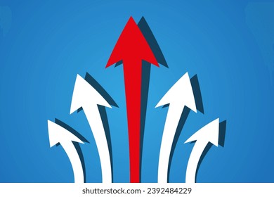Explore the concept of leadership and success with arrows pointing in various directions, while a red arrow signifies the way forward in this dynamic and motivational illustration.