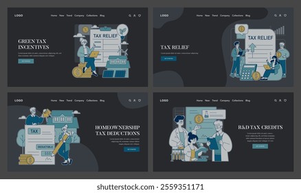 Explore contemporary and modern illustrations that depict tax relief features with userfriendly layouts