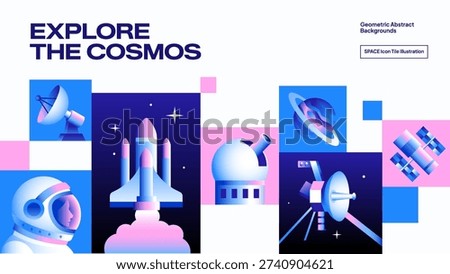 Explore the Cosmos Banner with Rocket Launch and Astronomy Technology Elements - Futuristic Space Vector Illustration