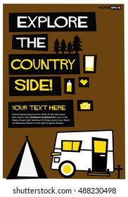 Explore The Country Side! (Flat Style Vector Illustration Travel Camping Quote Poster Design)