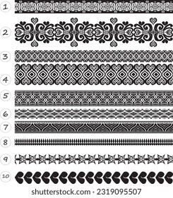 Explore the cultural heritage of Kazakhstan with this collection of 16 vector borders, dividers, and frames. Showcasing traditional Islamic ornamentation, these elements enhance your designs with eleg