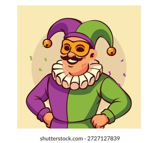 Explore bonitas figuras de desenhos animados vestidos com trajes de palhaço, perfeitos para as celebrações do Mardi Gras e decorações de festa criativa. Veja mais agora!