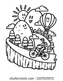 explore the cute mountain line illustration