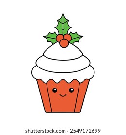 Explore a delightful Holly Jolly Cupcake vector illustration in detailed line art and silhouette styles. Perfect for logos, icons, clipart, and creative projects. Ideal for microstock platforms