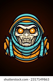 Explore the depths of fear with a bone-chilling mummy illustration. Let its haunting presence add an eerie touch to your projects