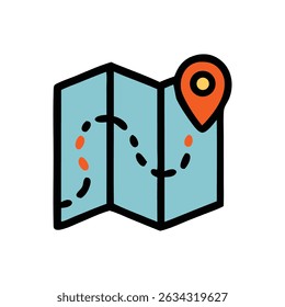 Explore destinations on a folded map with a location pin  perfect for travel blogs, brochures, and vacation themed designs.