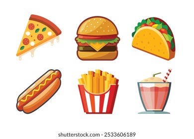 Explore a diverse collection of fast food vector illustrations, featuring high-quality line art and logo icons. Perfect for designers, marketers, and food enthusiasts