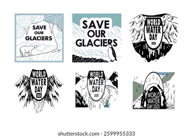 Explore a diverse collection of vector icons and clipart celebrating World Water Day 2025. Our selection includes logos, line art, and silhouettes designed to promote water conservation and awareness.