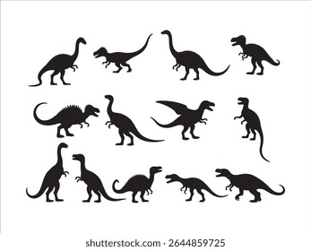 Explore a diverse vector set featuring detailed silhouettes of prehistoric dinosaurs.