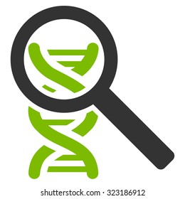 Explore Dna vector icon. Style is bicolor flat symbol, eco green and gray colors, rounded angles, white background.