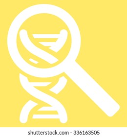 Explore Dna vector icon. Style is flat symbol, white color, rounded angles, yellow background.