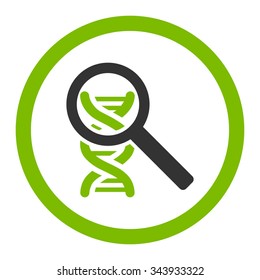 Explore DNA vector icon. Style is bicolor flat rounded symbol, eco green and gray colors, rounded angles, white background.