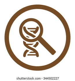 Explore DNA vector icon. Style is flat rounded symbol, brown color, rounded angles, white background.