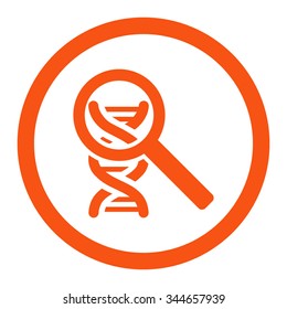 Explore DNA vector icon. Style is flat rounded symbol, orange color, rounded angles, white background.
