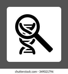 Explore Dna vector icon. Style is flat rounded square button, black and white colors, gray background.