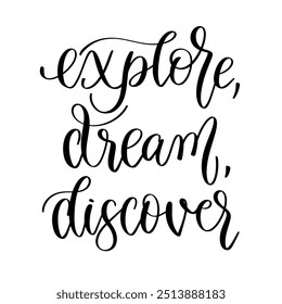 explore, dream, discover - hand lettering inscription inspiration text about travel