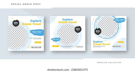 Explore el folleto de ensueño Viaje o el afiche para la promoción de ofertas de negocios de agencias de viajes. Diseño de pancartas de anuncios de vacaciones y visitas guiadas. 