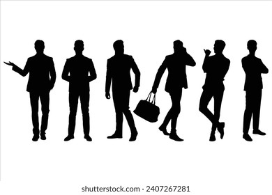 Explore the dynamic diversity of business personas with our '6 Silhouettes of Business Men in Different Styles' vector silhouette set. 