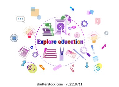 Explore Education Banner Online Study Elearning Concept Vector Illustration