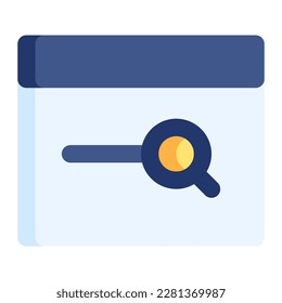 Explore education in flat icon. Searching, internet browsing, magnifying glass, web