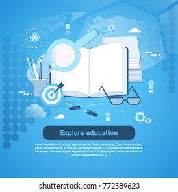 Explore Education Online Concept Web Banner With Copy Space Vector Illustration