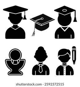 "Explore educational icons featuring graduates, professors, students, and academic symbols. Perfect for schools, universities, e-learning, and educational designs!