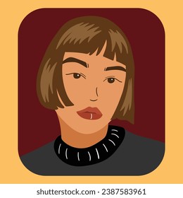 Explore the elegance of a minimalistic flat woman portrait illustration, capturing timeless beauty with clean lines and vibrant colors. Perfect for modern design projects and creative expressions