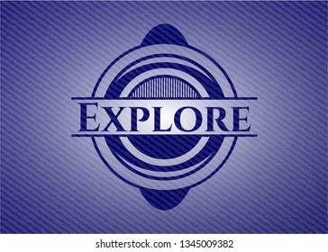 Explore emblem with denim texture