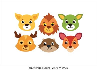Explore the enchanting world of cartoon animal head illustrations with this captivating vector artwork collection.
