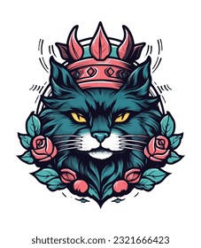 Explore the enchanting world of a cat's grace and beauty, accented with floral decorations in this vibrant vector clip art