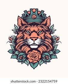 Explore the enchanting world of a cat's grace and beauty, accented with floral decorations in this vibrant vector clip art