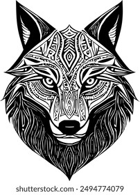 Explore the fierce beauty of nature with this tribal soul-animal wolf head vector design. Perfect for adding a bold, artistic touch to your projects. Intricate details and vibrant style await! #1of20