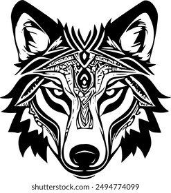 Explore the fierce beauty of nature with this tribal soul-animal wolf head vector design. Perfect for adding a bold, artistic touch to your projects. Intricate details and vibrant style await! #2of20