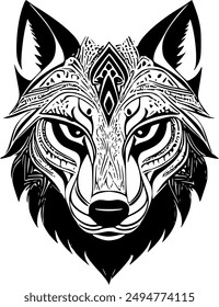 Explore the fierce beauty of nature with this tribal soul-animal wolf head vector design. Perfect for adding a bold, artistic touch to your projects. Intricate details and vibrant style await! #3of20