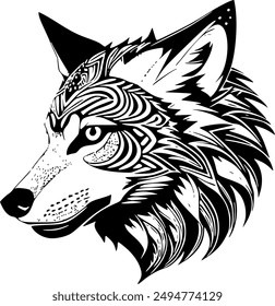 Explore the fierce beauty of nature with this tribal soul-animal wolf head vector design. Perfect for adding a bold, artistic touch to your projects. Intricate details and vibrant style await! #4of20