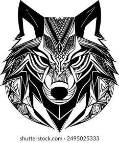 Explore the fierce beauty of nature with this tribal soul-animal wolf head vector design. Perfect for adding a bold, artistic touch to your projects. Intricate details and vibrant style await! #6of20