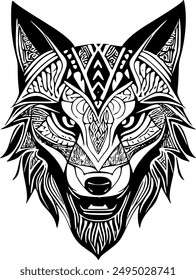 Explore the fierce beauty of nature with this tribal soul-animal wolf head vector design. Perfect for adding a bold, artistic touch to your projects. Intricate details and vibrant style await! #9of20