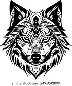 Explore the fierce beauty of nature with this tribal soul-animal wolf head vector design. Perfect for adding a bold, artistic touch to your projects. Intricate details and vibrant style await! #12of20