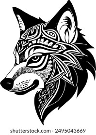 Explore the fierce beauty of nature with this tribal soul-animal wolf head vector design. Perfect for adding a bold, artistic touch to your projects. Intricate details and vibrant style await! #13of20