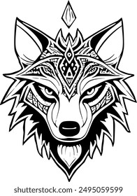 Explore the fierce beauty of nature with this tribal soul-animal wolf head vector design. Perfect for adding a bold, artistic touch to your projects. Intricate details and vibrant style await! #17of20