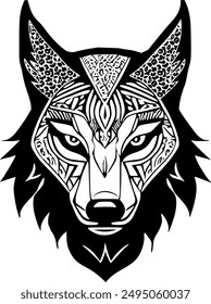 Explore the fierce beauty of nature with this tribal soul-animal wolf head vector design. Perfect for adding a bold, artistic touch to your projects. Intricate details and vibrant style await! #18of20